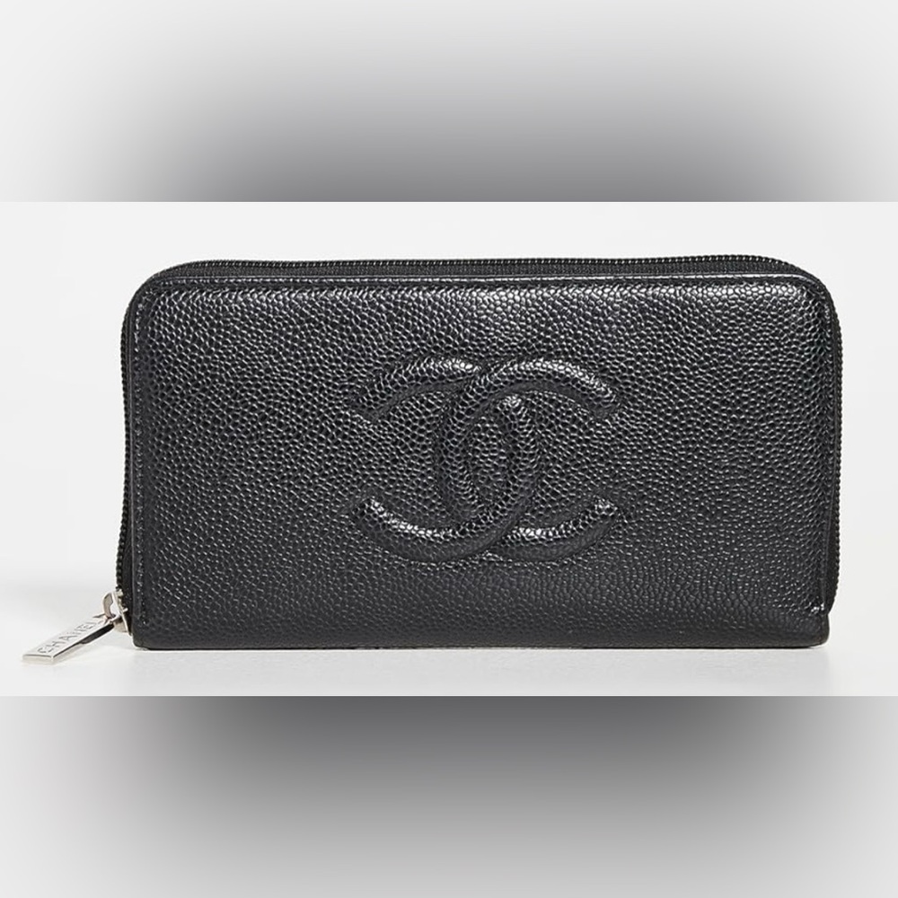 CHANEL Black Quilted Zip-Around Wallet